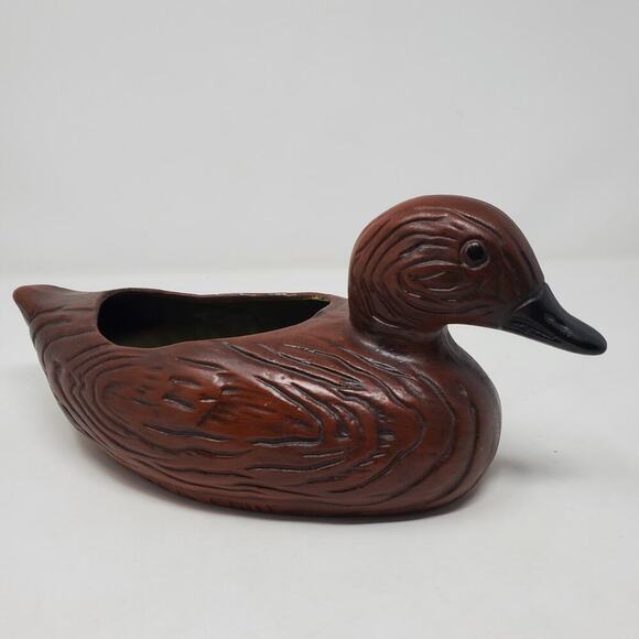 Vintage California Pottery Brown Woodgrain Duck Ceramic Planter Cottagecore - Picture 4 of 10